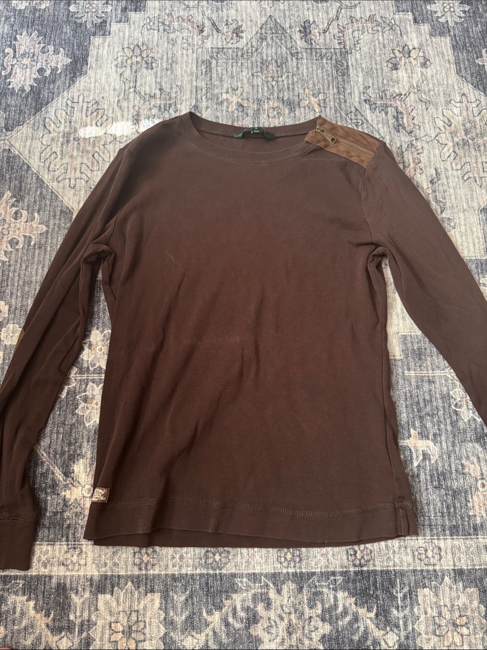 Ralph Lauren Brown Crewneck Sweater with Shoulder Button Detail